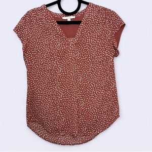 Fun2Fun Lillian V-Neck Blouse S Dark Pink White Dot‎ Boho Indie Flowy Top Sheer